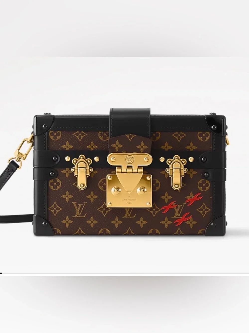 Louis Vuitton Monogram Trunk Box Clutch with Black Trim and Red Accents